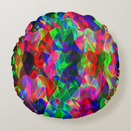 Farbvolle gekrümmte Dreiecke oder farbige Wellen. Rundes Kissen