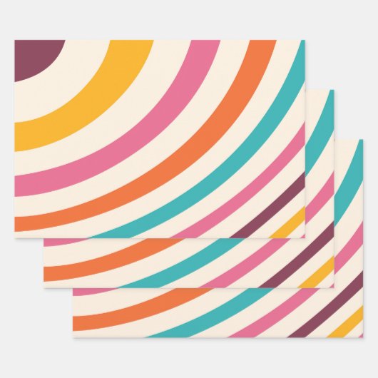 Farbvolle Retrostil-Kurven Geschenkpapier Set (Set)