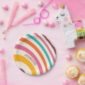 Farbvolle Retrostil-Kurven Pappteller (Party)