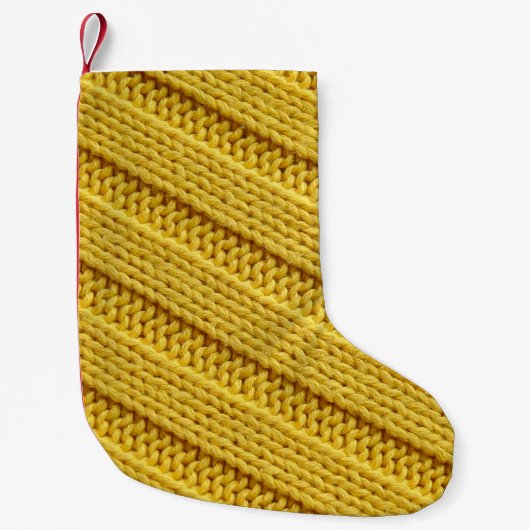 Farbvolle Stricktextur. Gelb. Kleiner Weihnachtsstrumpf (Vorderseite)