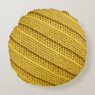 Farbvolle Stricktextur. Gelb. Rundes Kissen