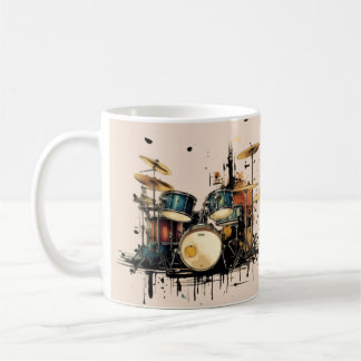 Farbvolle Trommelmaschine. Musikinstrument Kaffeetasse