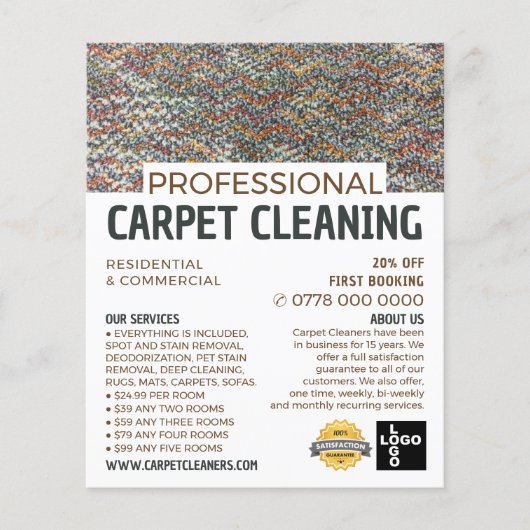 Farbvoller Teppichboden, Teppichreiniger, Reinigun Flyer (Vorne)