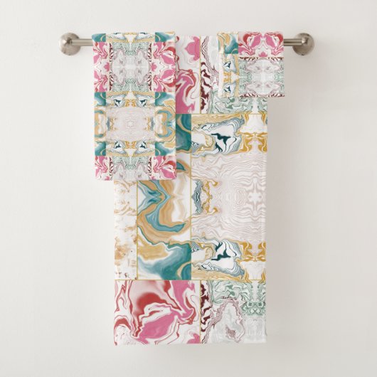 Farbvolles modernes Marmormuster Badhandtuch Set (Insitu)
