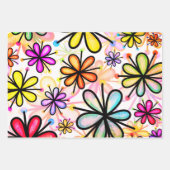 Farbvolles Muster der Doodle-Blume der 70er Jahre Geschenkpapier Set (Vorderseite 2)