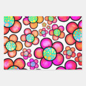 Farbvolles Muster der Doodle-Blume der 70er Jahre Geschenkpapier Set (Vorderseite)