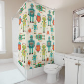 Farbvolles Muster für Retro-Roboter Duschvorhang (Beispiel)