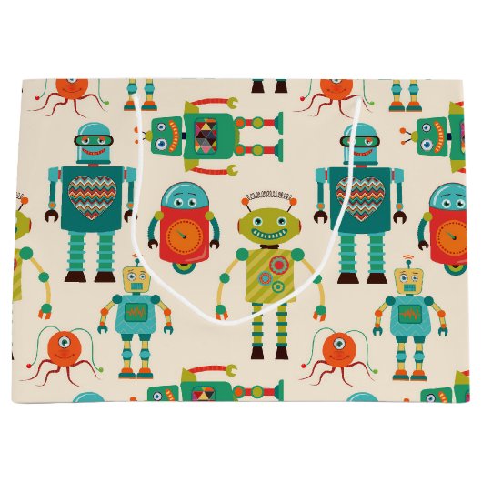 Farbvolles Muster für Retro-Roboter Große Geschenktüte (Vorderseite)