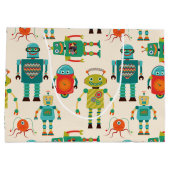 Farbvolles Muster für Retro-Roboter Große Geschenktüte (Rückseite)