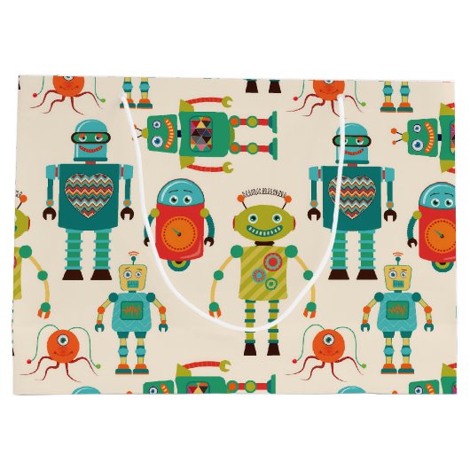 Farbvolles Muster für Retro-Roboter Große Geschenktüte (Rückseite)