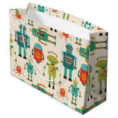 Farbvolles Muster für Retro-Roboter Große Geschenktüte (Rückseite Schrägansicht)