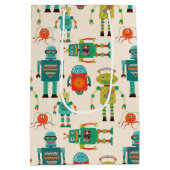 Farbvolles Muster für Retro-Roboter Mittlere Geschenktüte (Rückseite)