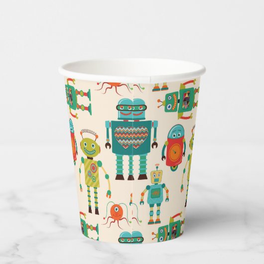 Farbvolles Muster für Retro-Roboter Pappbecher (Rechts)