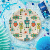 Farbvolles Muster für Retro-Roboter Pappteller (Party)