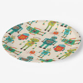 Farbvolles Muster für Retro-Roboter Pappteller (Schrägansicht)