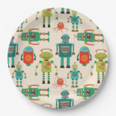 Farbvolles Muster für Retro-Roboter Pappteller (Vorderseite)
