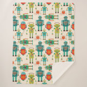 Farbvolles Muster für Retro-Roboter Sherpadecke (Vorderseite)