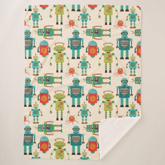 Farbvolles Muster für Retro-Roboter Sherpadecke (Vorderseite)