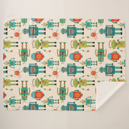 Farbvolles Muster für Retro-Roboter Sherpadecke (Vorderseite (Horizontal))