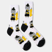 Farbwache Graue Katze Schwarz Gelb Socken (Rechts)