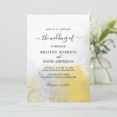 Farbwaschgelbe und blaue Hochzeitseinladung Einladung (Stehend Vorderseite)