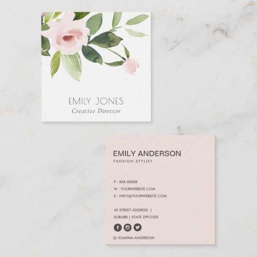 FARBWASCHWASCHEN BLUSPINK FLORAL BUNCH QUADRATISCHE VISITENKARTE (Vorne/Hinten)