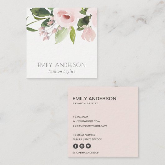 FARBWASCHWASCHEN BLUSPINK FLORAL BUNCH QUADRATISCHE VISITENKARTE (Vorne/Hinten)