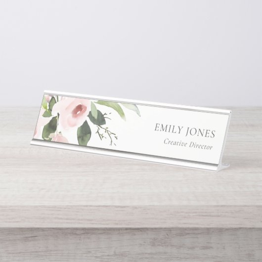 FARBWASCHWASCHEN BLUSPINK FLORAL BUNCH SCHREIBTISCHNAMENSPLAKETTE (Vorderseite )