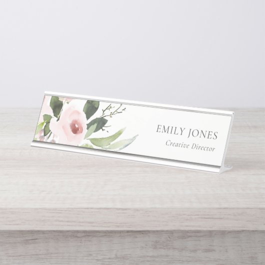 FARBWASCHWASCHEN BLUSPINK FLORAL BUNCH SCHREIBTISCHNAMENSPLAKETTE (Vorderseite )