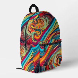 Farbwellenfusion – Moderne abstrakte Wirbelkunst Bedruckter Rucksack
