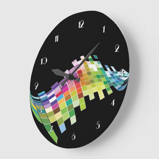 Farbwürfelpixel Schwarze Wall Uhr (Winkel)