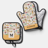 Farbzeichen des ägyptischen Musters Ofenhandschuh & Topflappen-Set (Vorderseite/Rückseite)