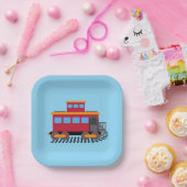 Farbzug Rot, Grau, Orange und Blau Pappteller (Party)