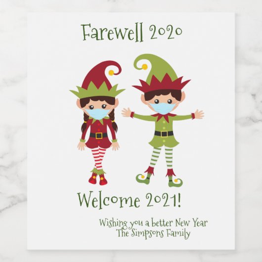 Farewell 2020 Willkommen 2021 Holiday Elf Wein Weinetikett (Einzelnes Label)
