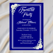 Farewell Elegantes Script Blue White Rose Party Einladung