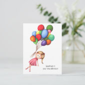 Farewell Girl mit farbenfrohen Balloons Personalis Postkarte (Stehend Vorderseite)