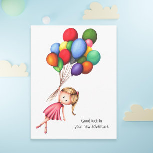 Farewell Girl mit farbenfrohen Balloons Personalis Postkarte
