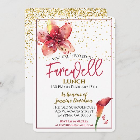 Farewell Lunch Floral Lily Einladung (Vorne/Hinten)