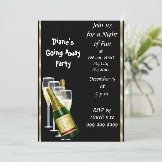 Farewell Party Einladung Card Good Bye Black (Stehend Vorderseite)