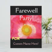 FAREWELL Party Einladungen Karten Rosa Mohn (Stehend Vorderseite)