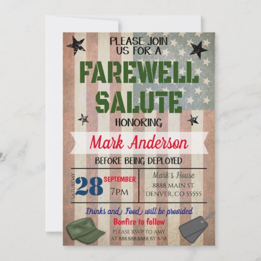 Farewell Soldier Party Einladung (Vorderseite)