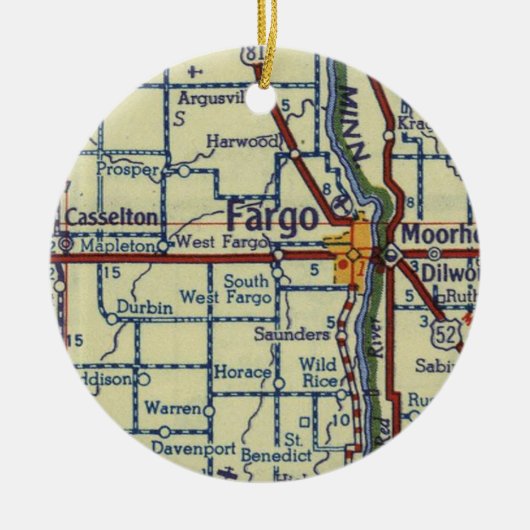 Fargo ND Alte Karte Keramik Ornament (Vorne)