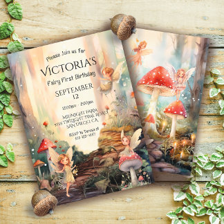 Fariy 1. Geburtstag Verzauberter Wald Toadstool Einladung