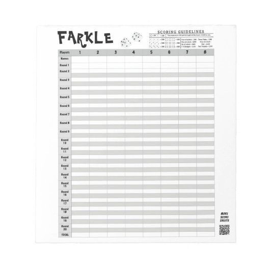 Farkle Score Sheets mit Regeln einfach wegreißen Notizblock (Vorderseite)