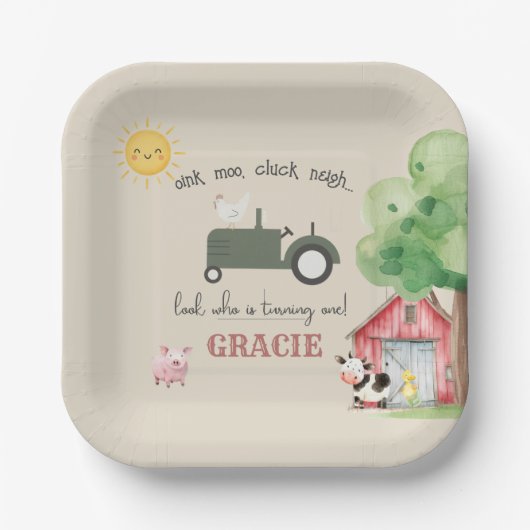 Farm and Animals Birthday Paper Plates Pappteller (Vorderseite)