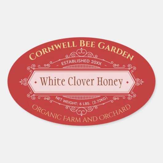 Farm and Orchard Red Honey Jar Ovaler Aufkleber (Vorderseite)