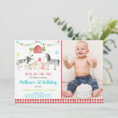 Farm Animal Balloon Geburtstag Einladung (Stehend Vorderseite)