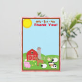 Farm Animal Barnyard Birthday Baby Dusche Dankeskarte (Stehend Vorderseite)
