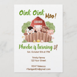 Farm Animal Barnyard Birthday Invitation Einladung