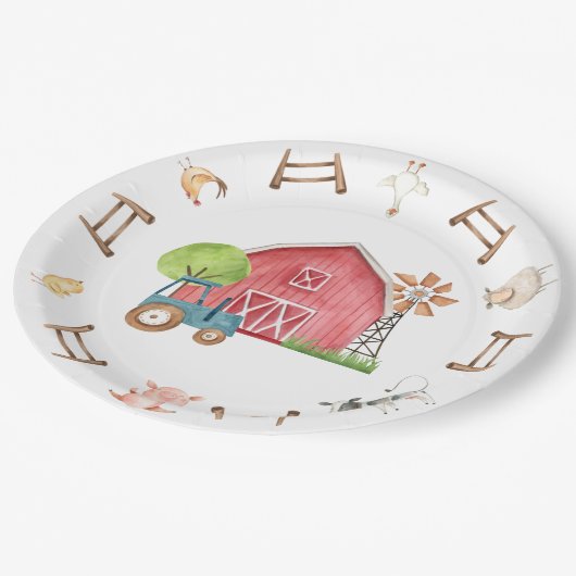 Farm Animal Barnyard Birthday Paper Plate Pappteller (Schrägansicht)